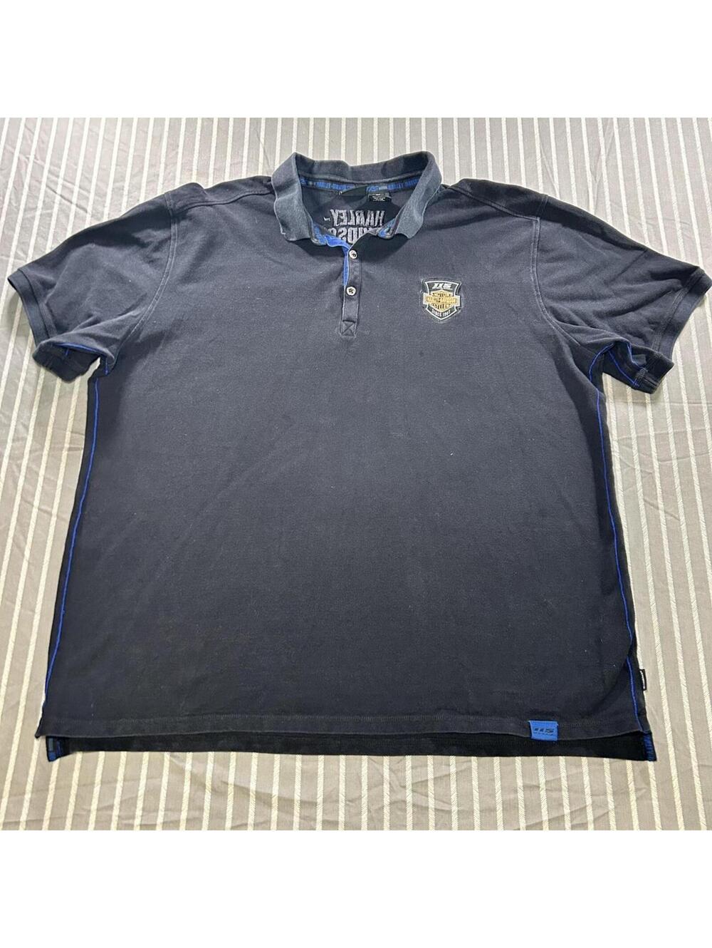 Harley Davidson Men's Navy and Black Polo-shirt